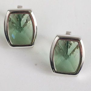 Vintage Green Glass Clip Back Earrings